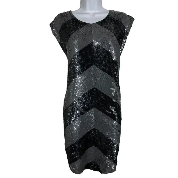 HAUTE HIPPIE sequin cocktail dress relaxed fit size Medium Gray and black NEW - Picture 12 of 12